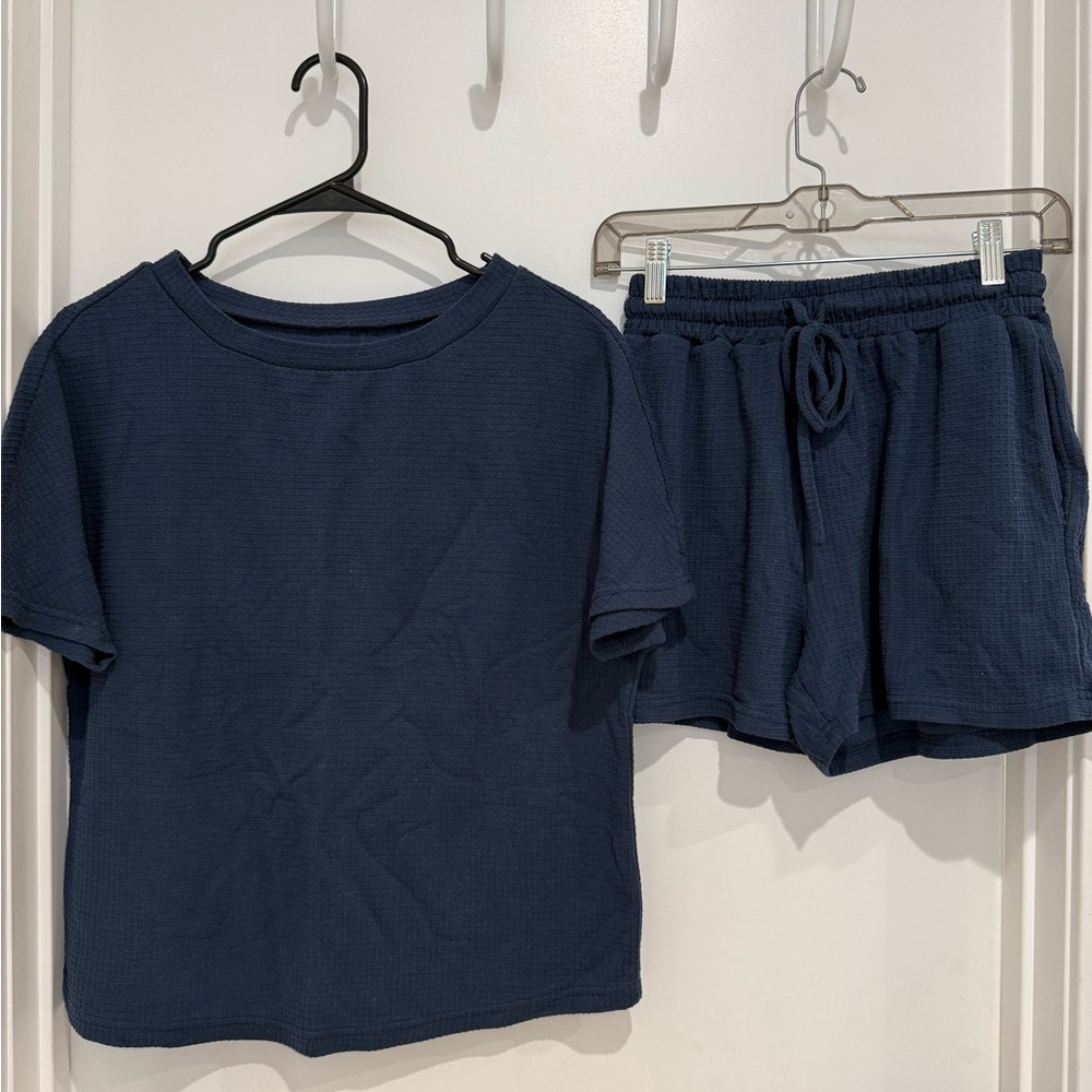 Target Navy Blue Short Sleeve Top and Drawstring Shorts Pajama Set